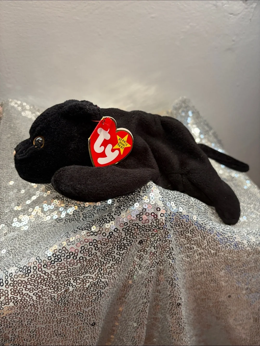 NWT Ty Velvet the Panther Plush Beanie Baby with Heart Tag - Black